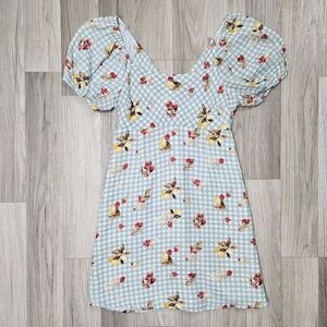 Altar'd State Womens Green Gingham Lemon Fruit Print Dress XS Square Neck